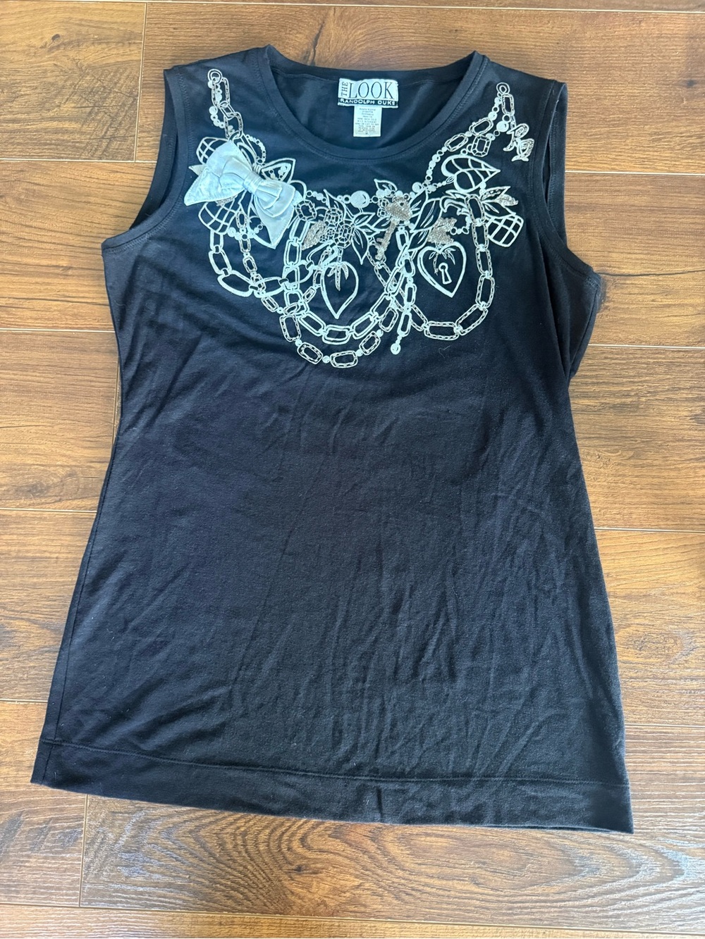 Randolph Duke Black Tank Top with Necklace-Print and Bow